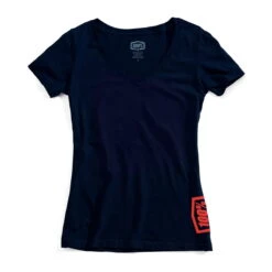 100% Fioki - Dames T-shirt - V-hals - Navy - Blauw/Oranje